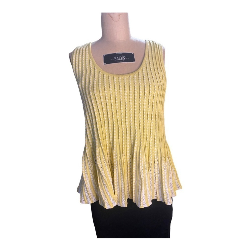 Moth Anthropologie yellow and white knit peplum top